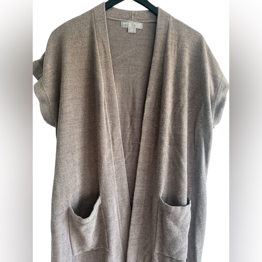 Barefoot Dreams Cozychic Ultra Lite Knit Short Sleeve Cardigan  Size Medium Tan - Picture 2 of 7